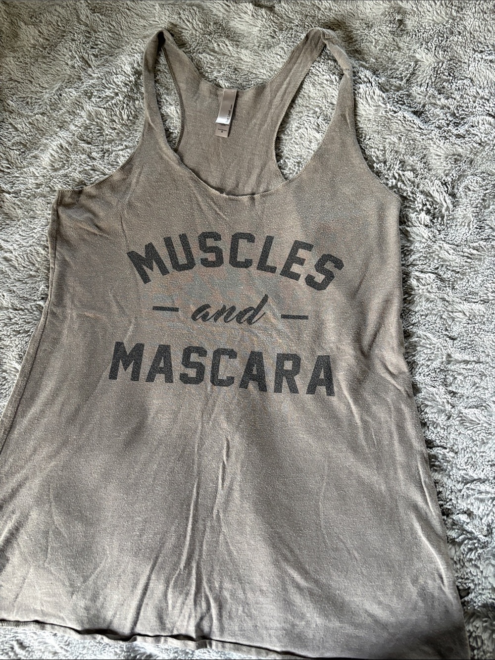 Next Level Apparel Taupe Racerback Tank with 'Muscles and Mascara' Print